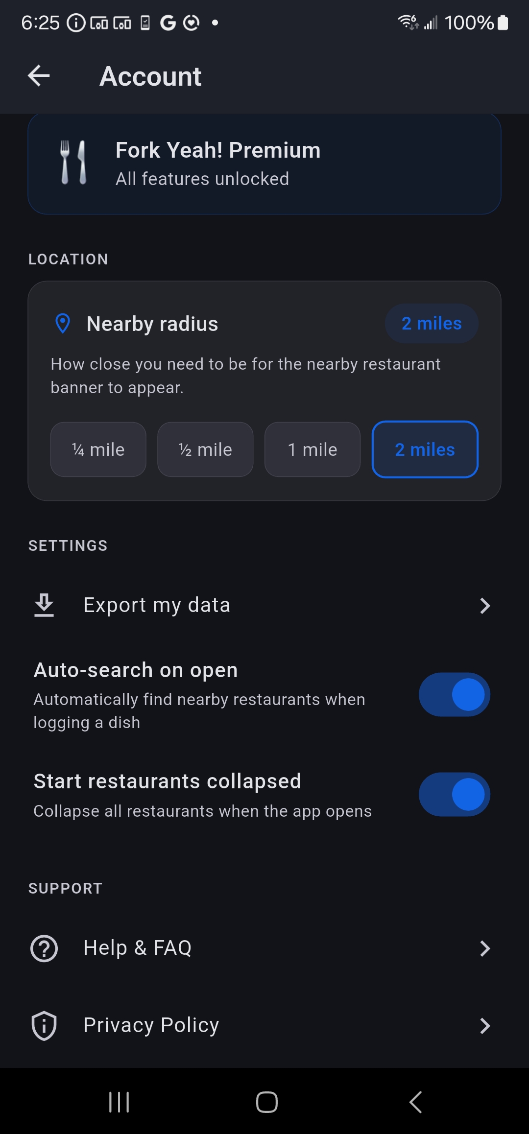 Account screen